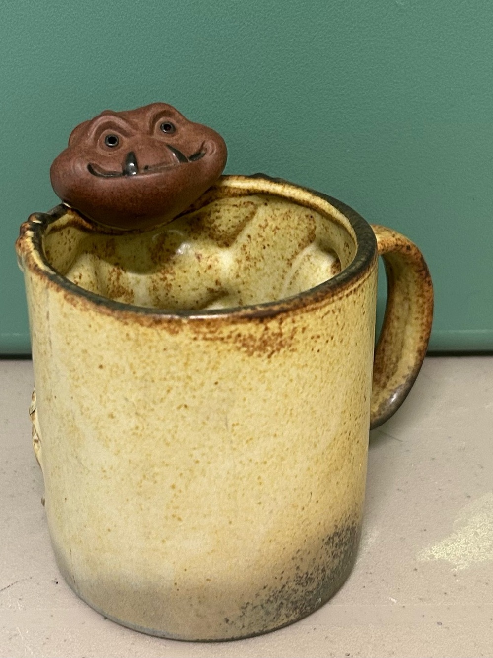 VTG Gempo Pottery Lizard Mug Japan 3.5" Clinging Reptile Rare Retro 70s